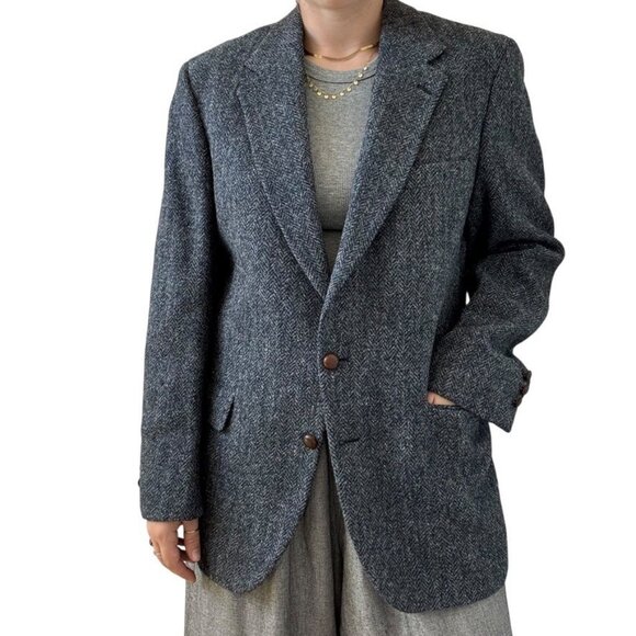 Vintage Harris Tweed Blue Gray Wool Woven in Scotland Sport Coat Blazer 40R - Picture 6 of 9